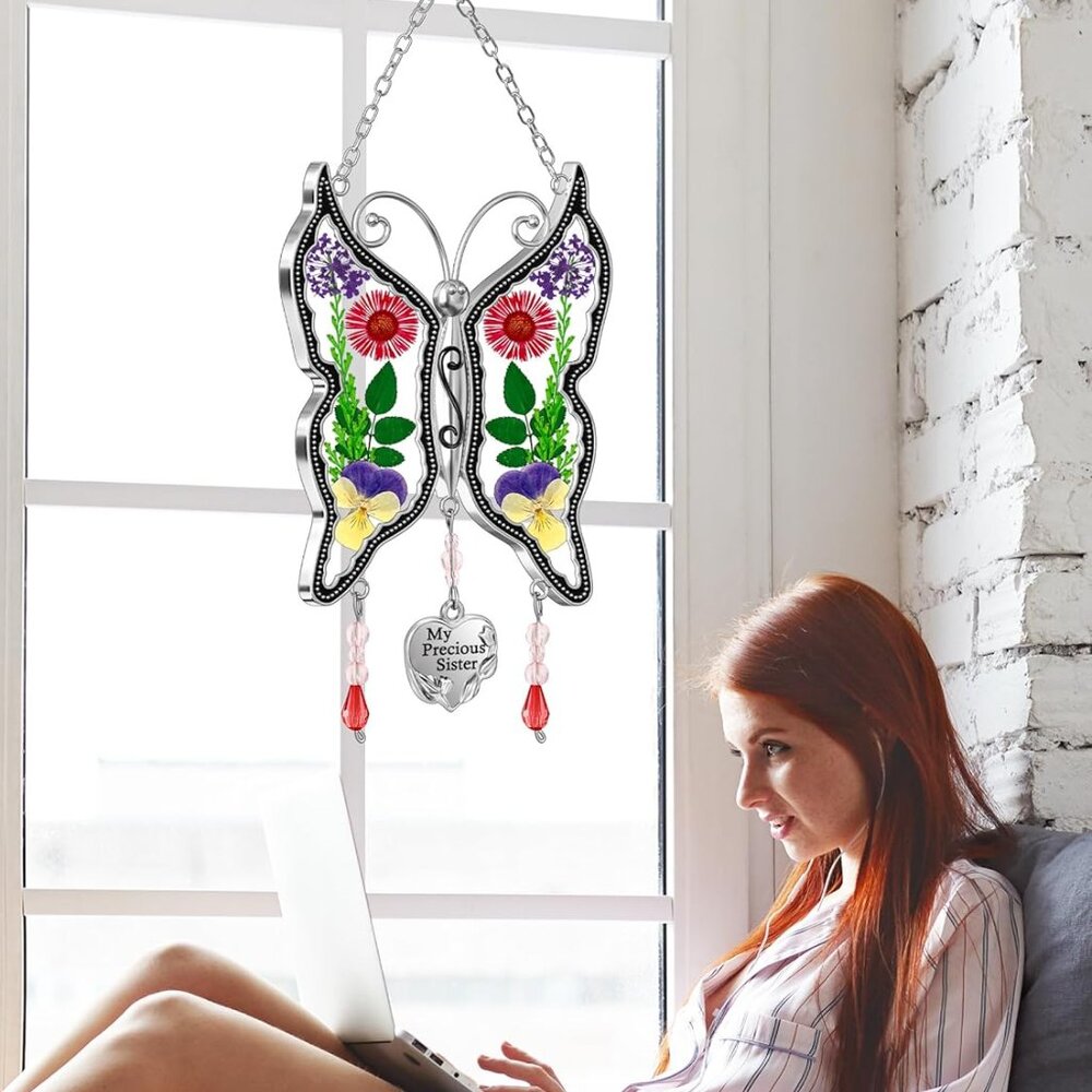 Butterfly Suncatcher Stained Glass Window Hanging Wind Chime X001Y14F7J - Picture 9 of 9